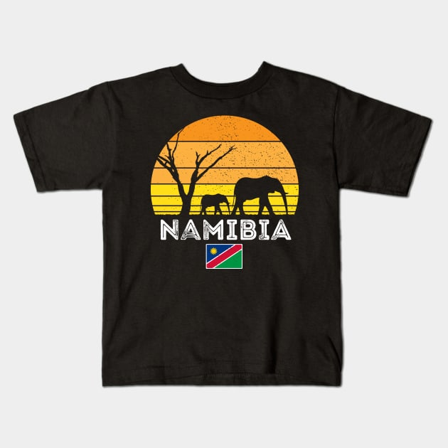 Namibia Elephant Safari Sunset Kids T-Shirt by BraaiNinja